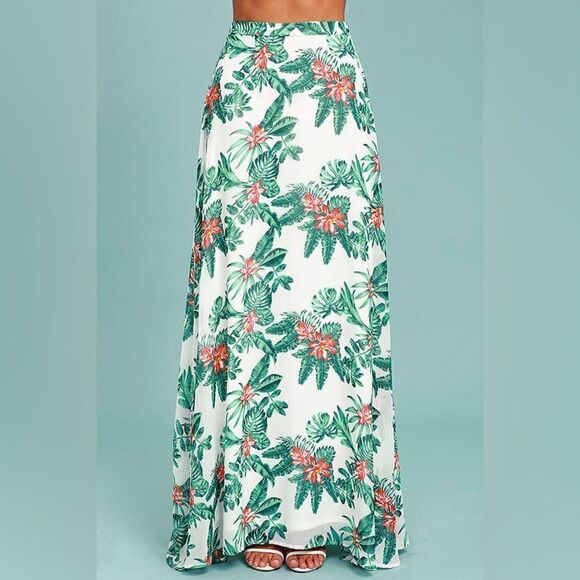 Lulu’s Evadne White and Teal Tropical Print Two-Piece Maxi Dress NWT Size XS - Picture 3 of 16